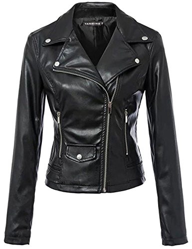 Tanming Womens Faux Leather Moto Biker Short Coat Jacket Coatsplus 1707