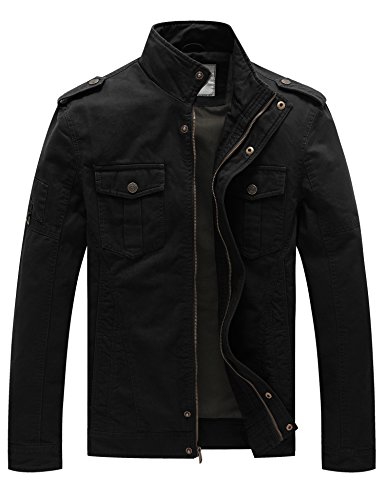 WenVen Men’s Fall Casual Cotton Air Force Jacket (Black 1,US Size XL ...